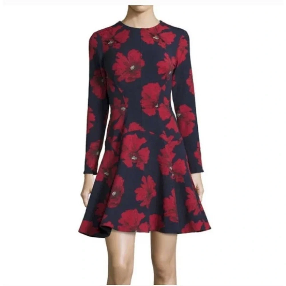 Lela Rose Poppy Print Long-sleeve fit and flare dress Womens size 4